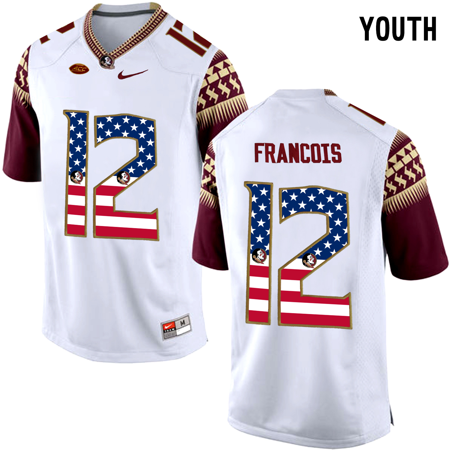 US Flag Fashion Youth Florida State Seminoles Deondre Francois #12 College Football Jersey  White